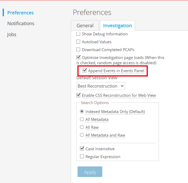 How to enable continuous Events view in NetWitness