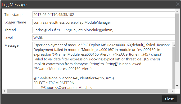 Event Stream Analysis (ESA) rule is disabled after being deployed in ...